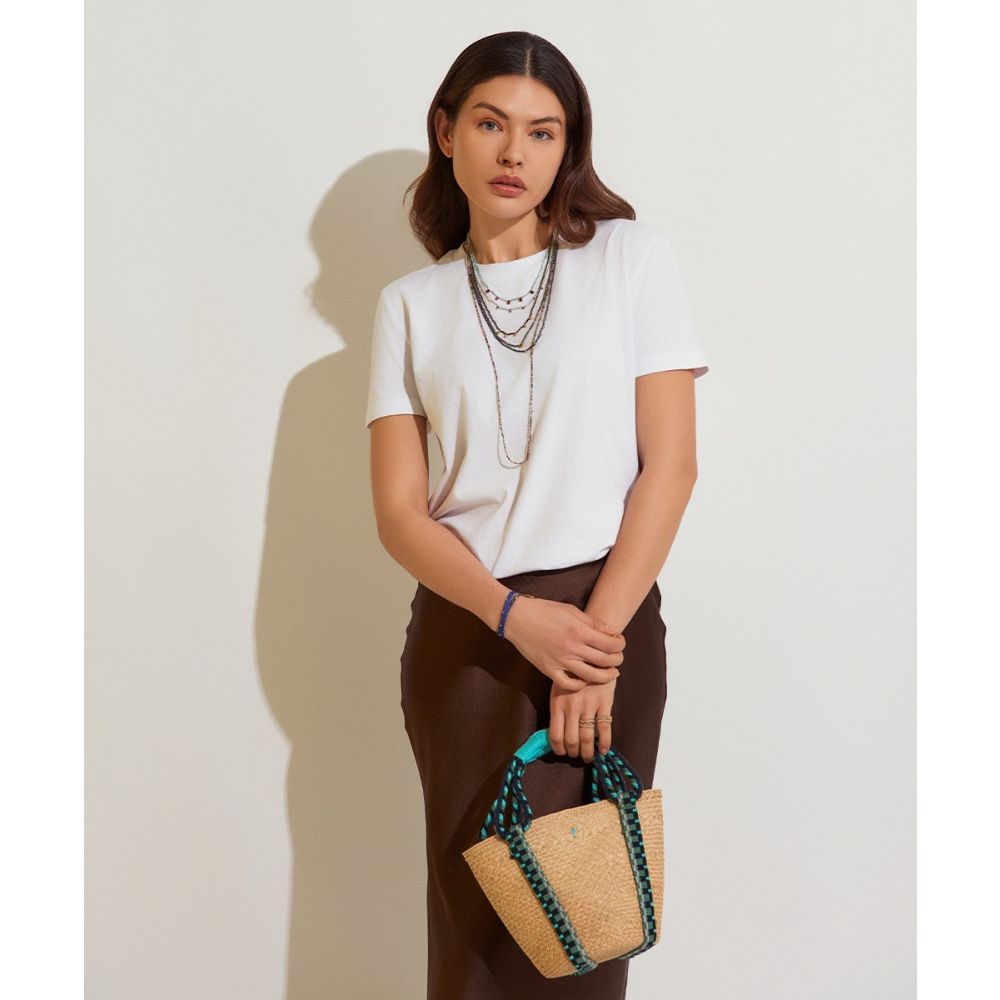 CESTA ESPALMADOR CON ASA DE CORDÓN - TURQUESA Y MARINO