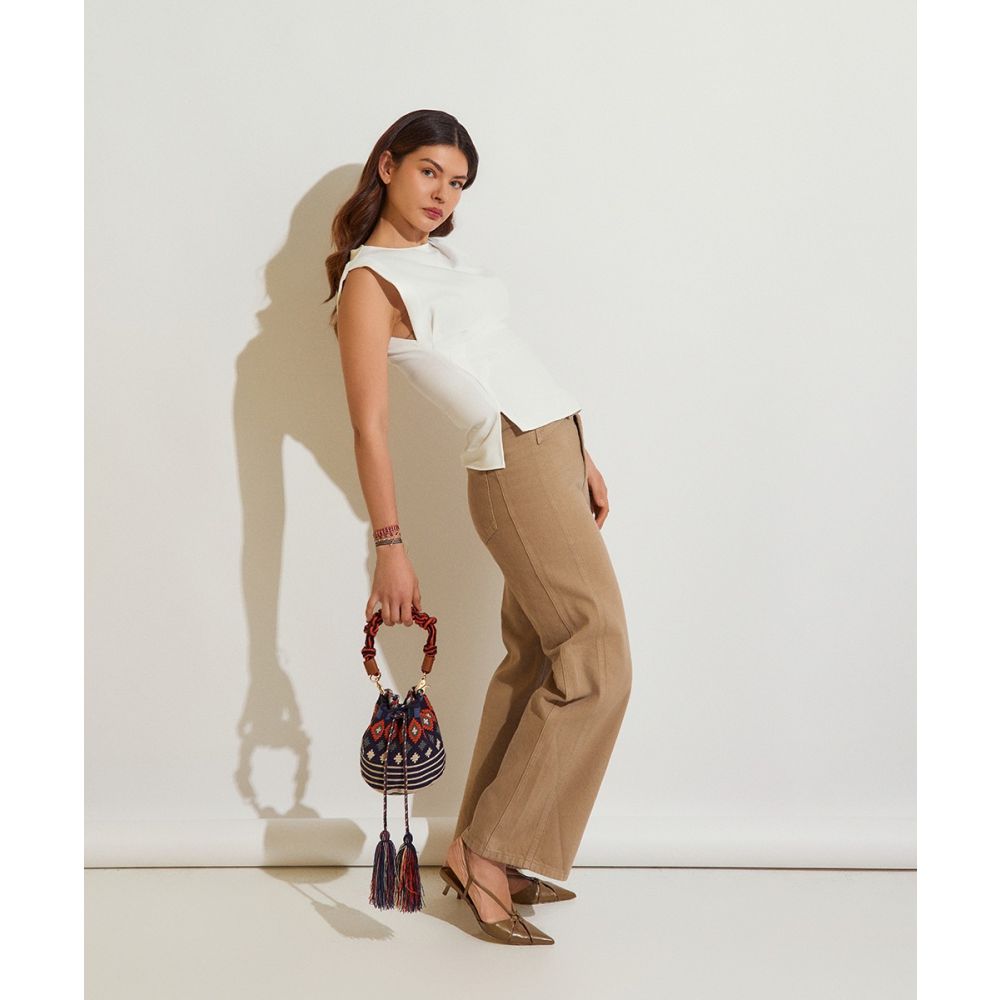 BOLSO CRUZADO M CON ASA DE MACRAMÉ -  MOA - MARINO & BEIGE