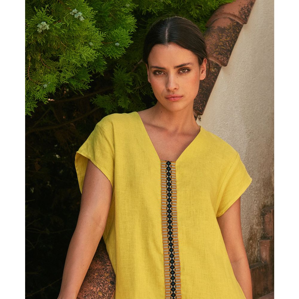 KAFTAN NILO - AMARILLO CON CINTA
