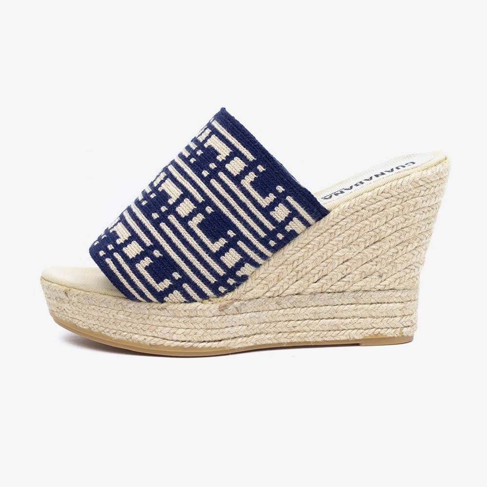 ALPARGATA MULE CON TACÓN - KONGUR - AZUL MARINO & BEIGE