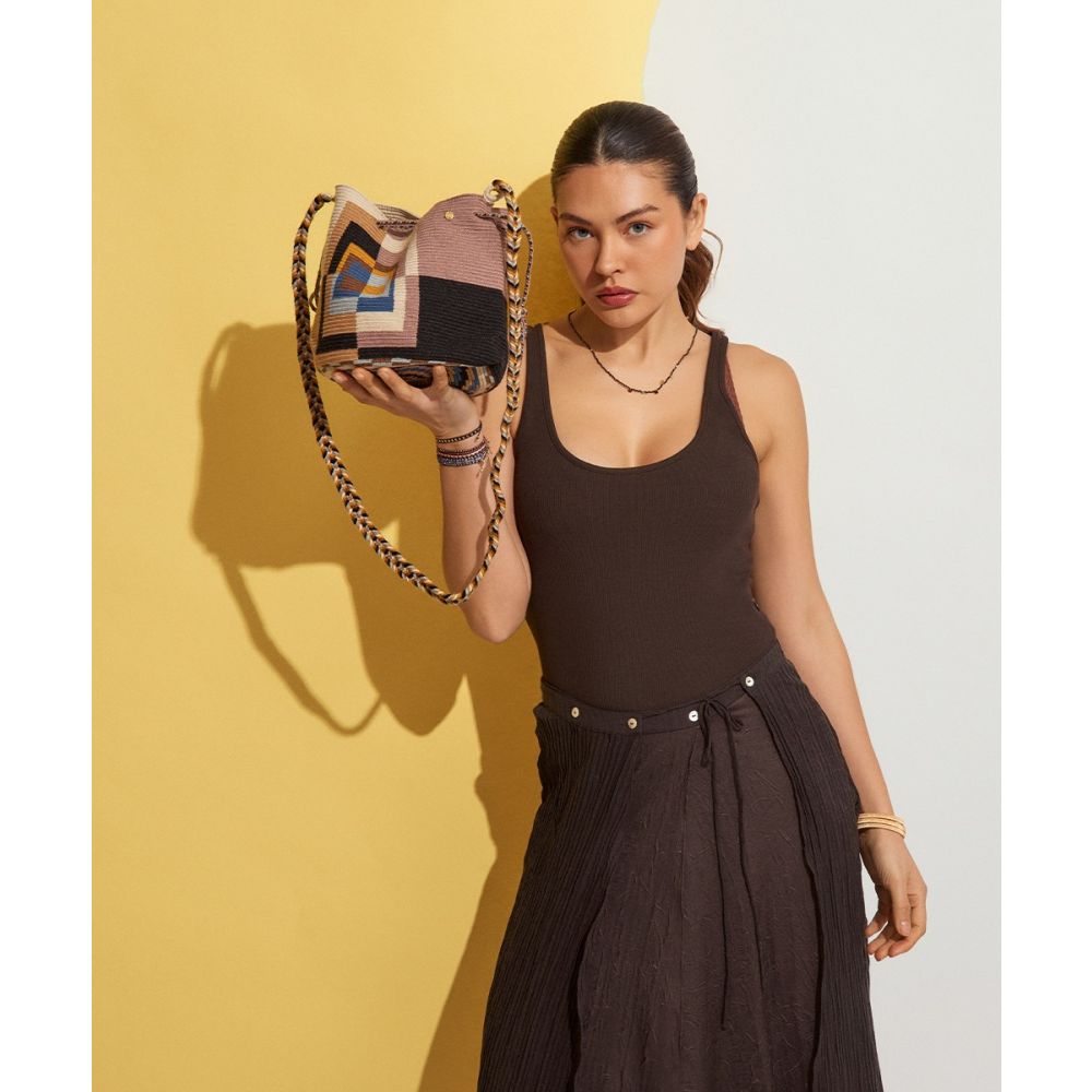 BOLSO MITRA - OSTRICH - LAVANDA & TOSTADO