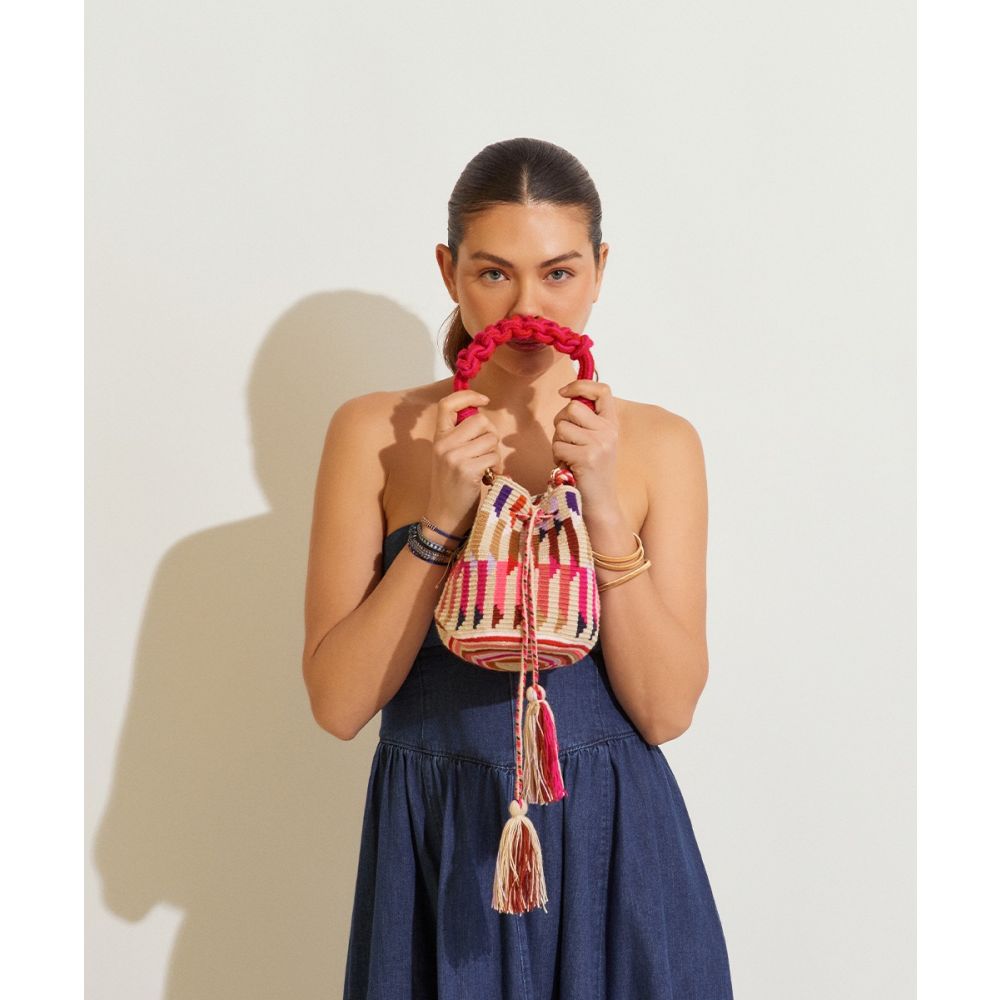 BOLSO CRUZADO M CON ASA DE MACRAMÉ - SPARROW - LILA & MARRÓN