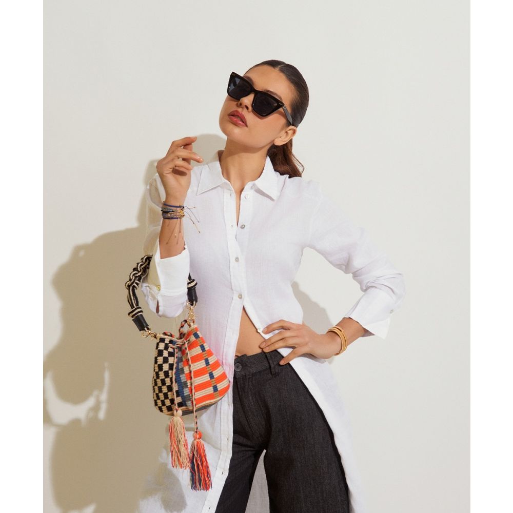 BOLSO CRUZADO M CON ASA DE MACRAMÉ - OWL - NARANJA FLÚOR & NEGRO