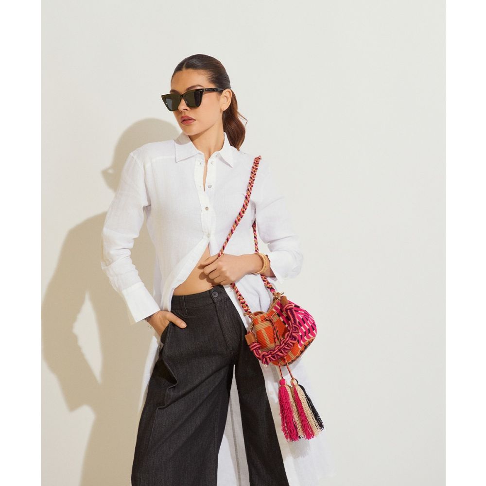 BOLSO CRUZADO M CON ASA DE MACRAMÉ - GOOSE - FUCHSIA & NARANJA