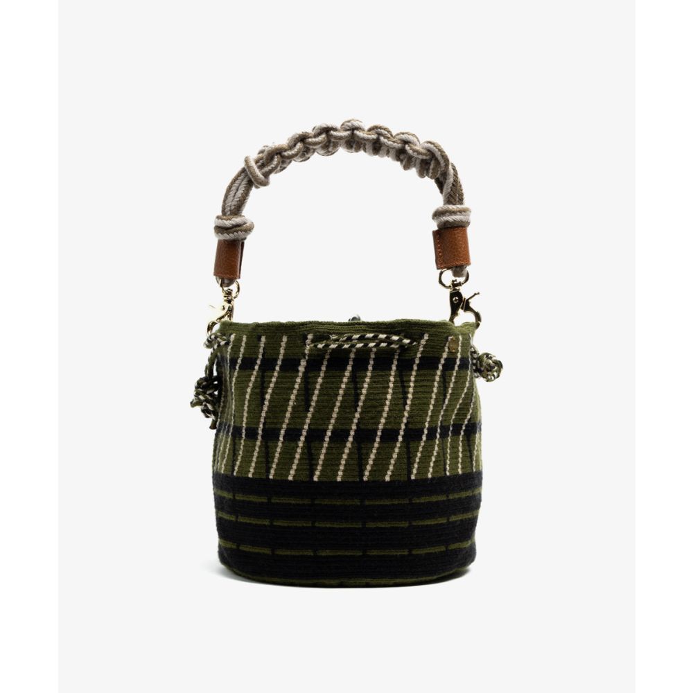 BOLSO MITRA CON ASA DE MACRAMÉ - WISTERIA - VERDE & NEGRO
