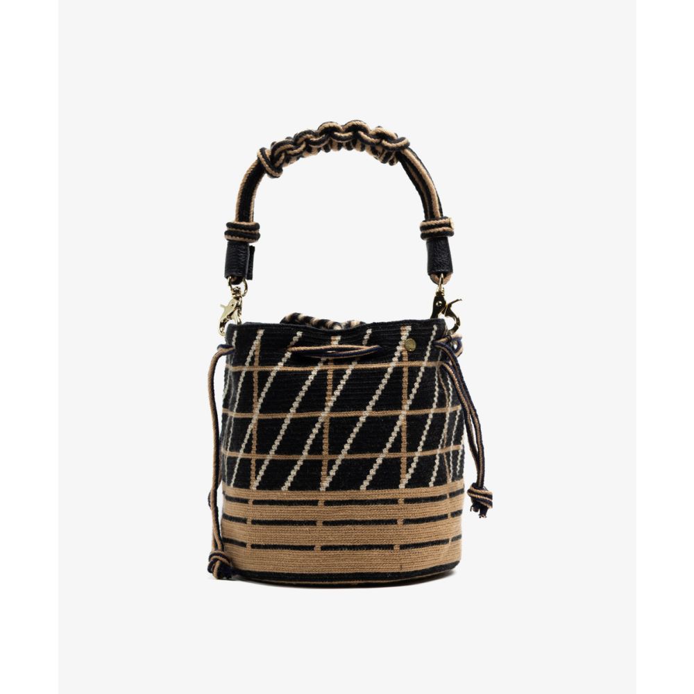BOLSO MITRA CON ASA DE MACRAMÉ - WISTERIA - NEGRO & CAMEL