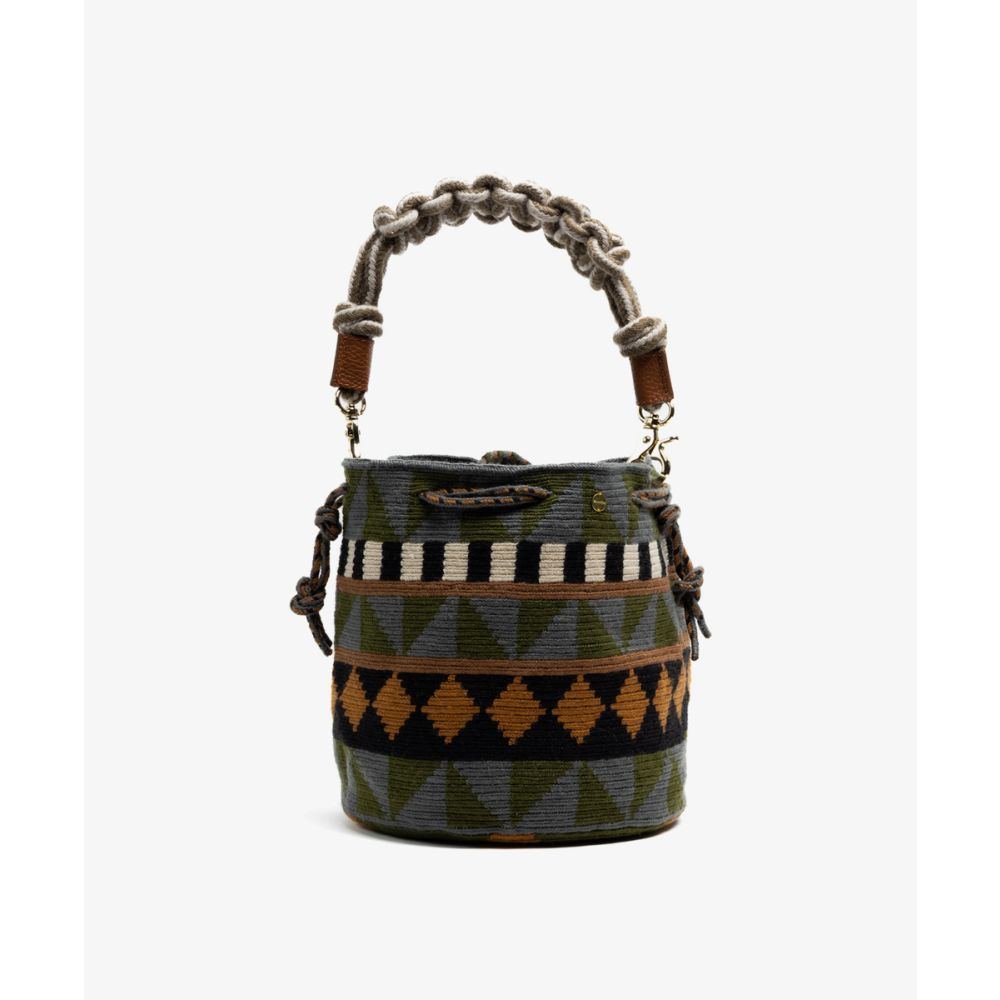 BOLSO MITRA CON ASA DE MACRAMÉ - BEARBERRY - GRIS & VERDE