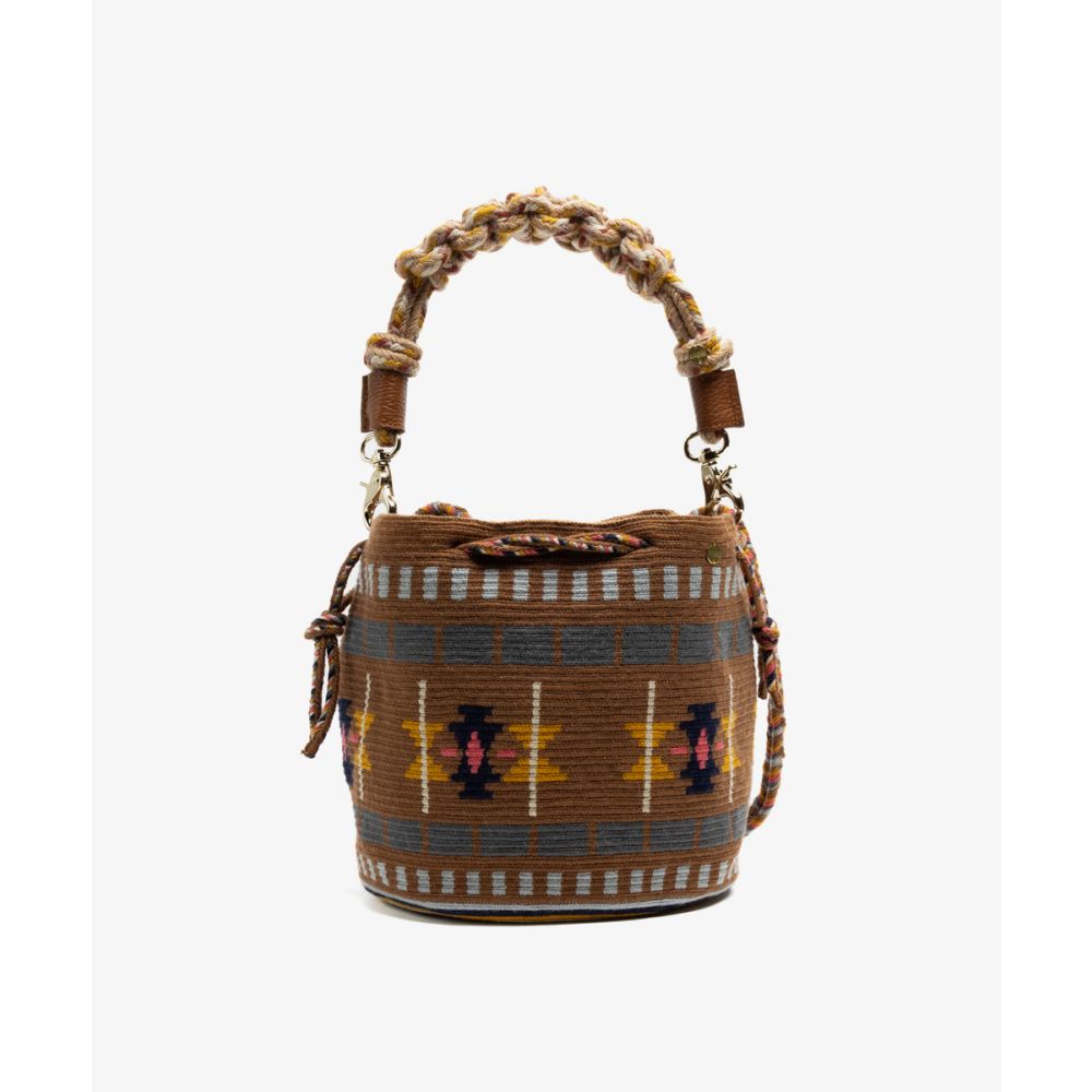 BOLSO MITRA CON ASA DE MACRAMÉ - BELLFLOWER - MARRÓN & GRIS