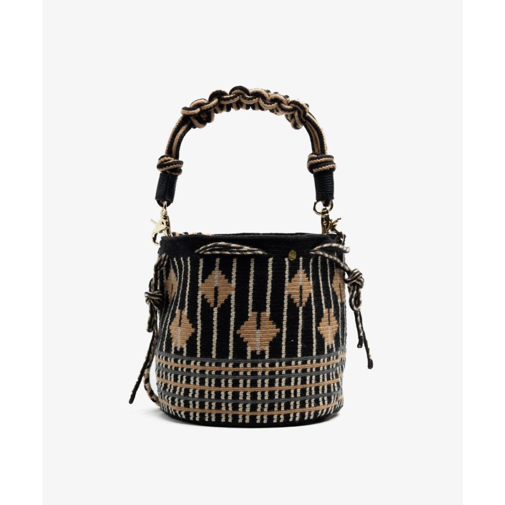 BOLSO MITRA CON ASA DE MACRAMÉ - HIBISCUS - NEGRO & NUDE