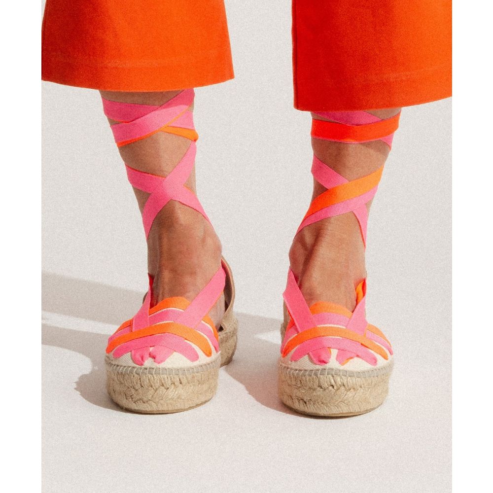 Alpargatas, cinta cruzada - NARANJA & ROSA