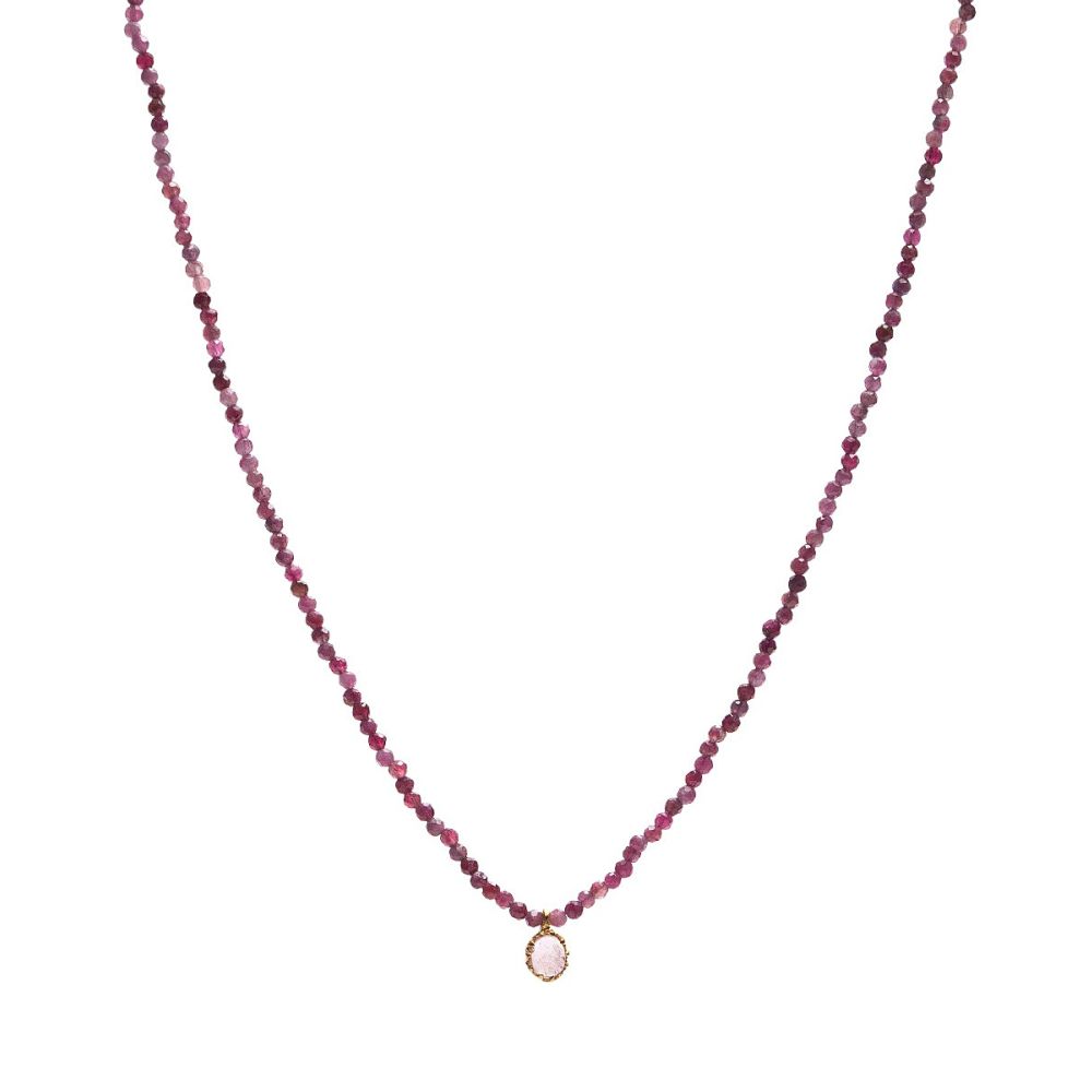 Collar Elvira - Cuarzo rosa con dije de piedra semi preciosa