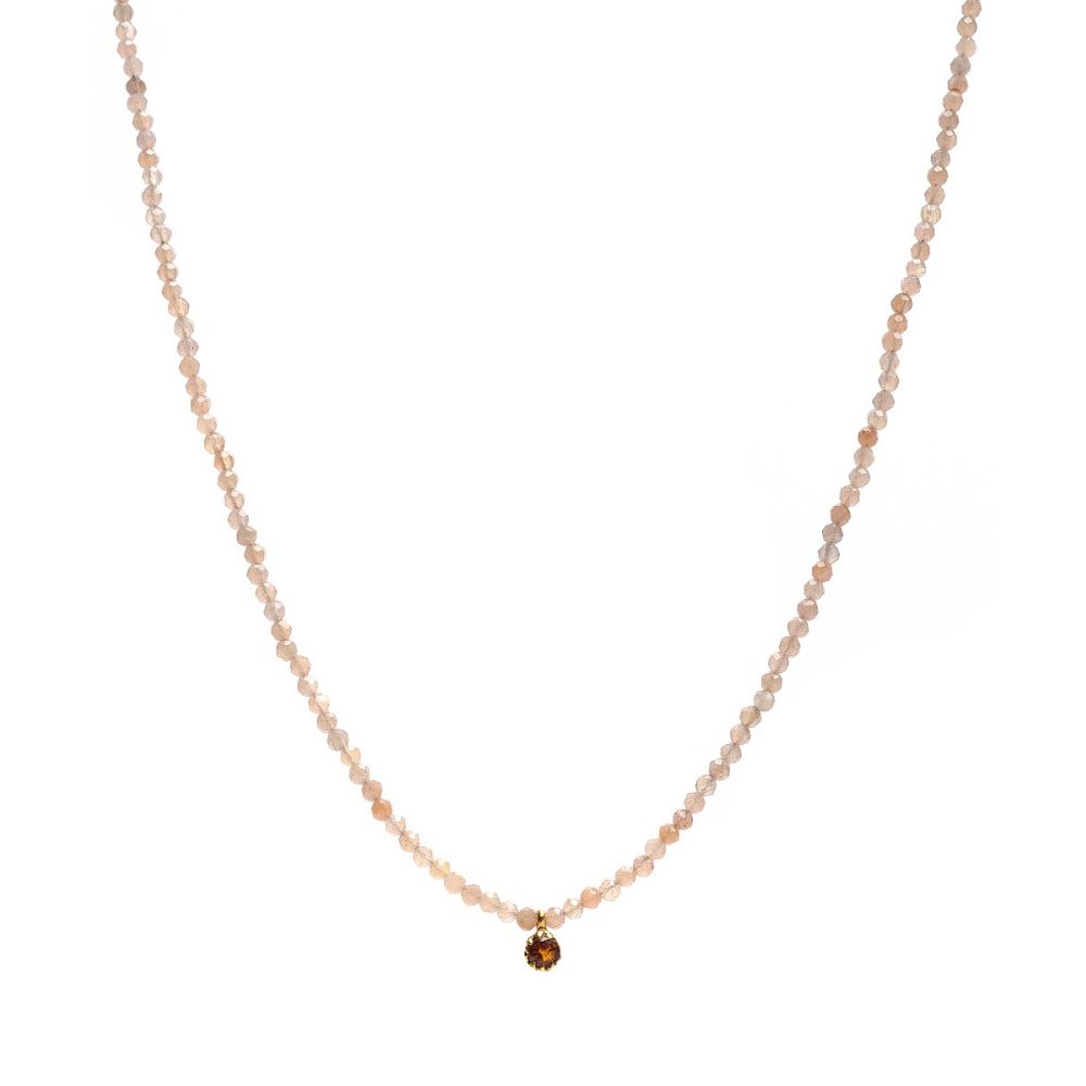 Collar Elvira - Piedra luna salmón con dije de piedra semi preciosa