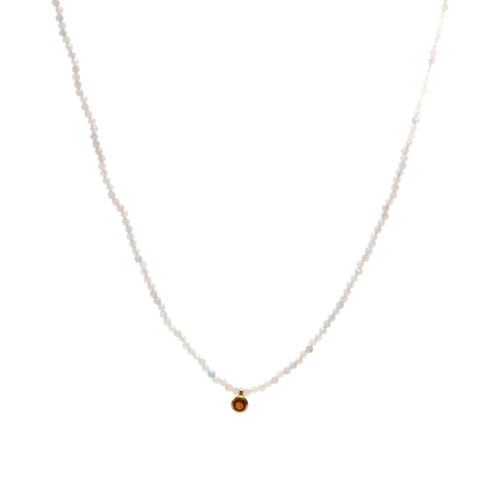 Collar Elvira - Piedra luna blanca con dije de piedra semi preciosa