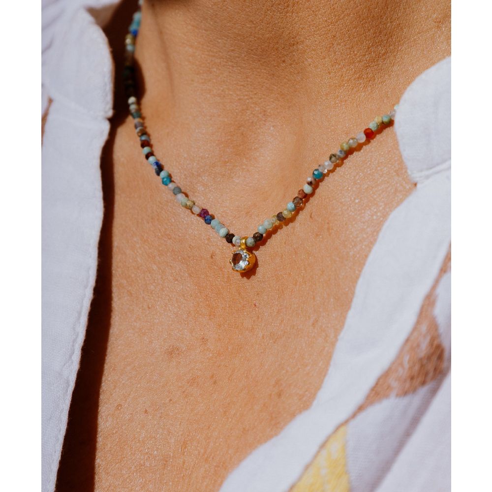 Collar Elvira - Mix con dije de piedra semi preciosa