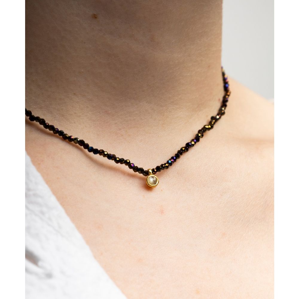 Martha necklace - Tornasol pyrite with 5 semi precious stones drops