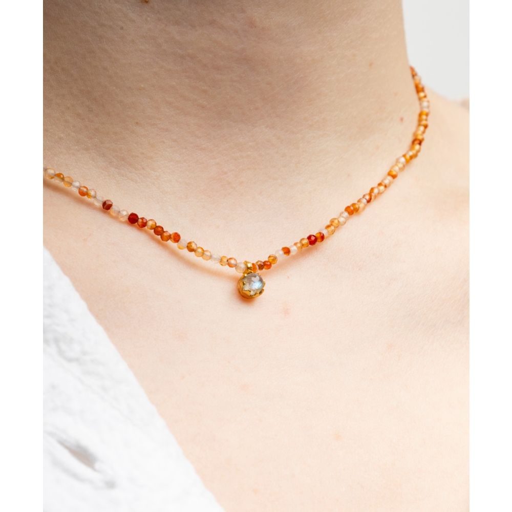 Elvira necklace - Orange carnelian with semi precious stone pendant