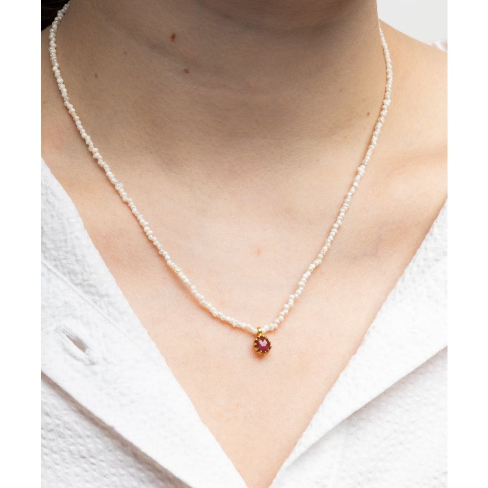 Elvira necklace - PEARL with semi precious stone pendant