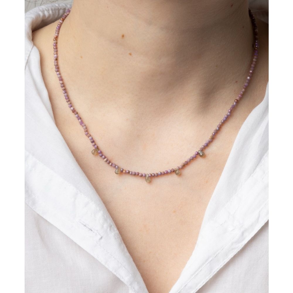 Collar Martha - Turmalina fucsia con 5 gotas de piedras semi preciosas