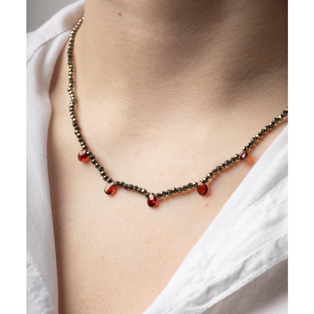 Collar Martha - Pirita con 5 gotas de piedras semi preciosas
