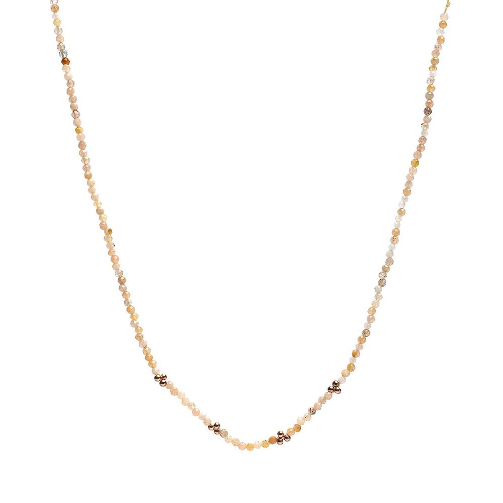Gargantilla LYRA - Piedra luna salmon con cuentas de oro rosa