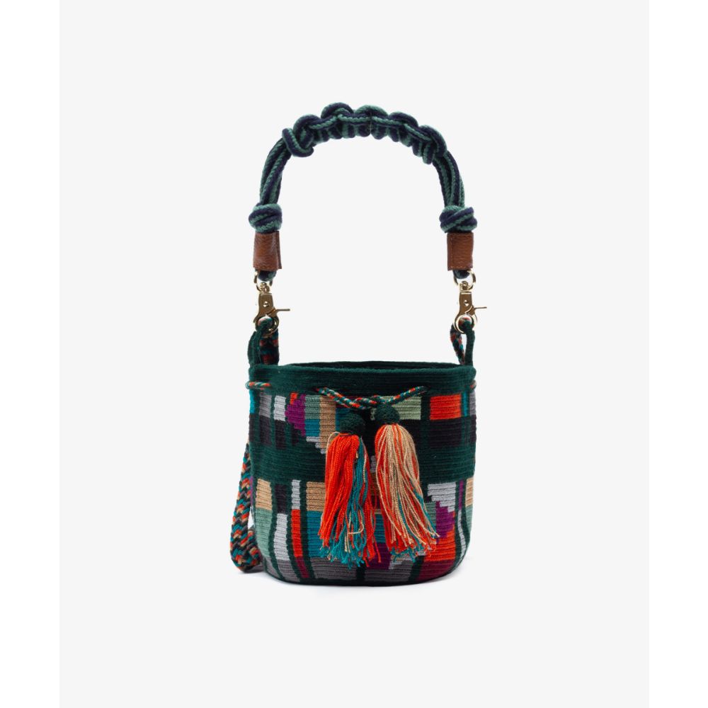 BOLSO CRUZADO M CON ASA DE MACRAMÉ -  CRAB - VERDE OSCURO & VERDE JADE