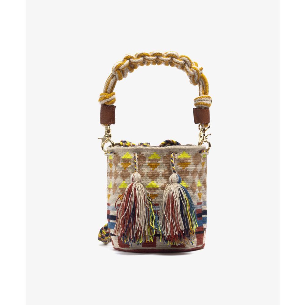 BOLSO CRUZADO M CON ASA DE MACRAMÉ - SWAN - BEIGE & AMARILLO