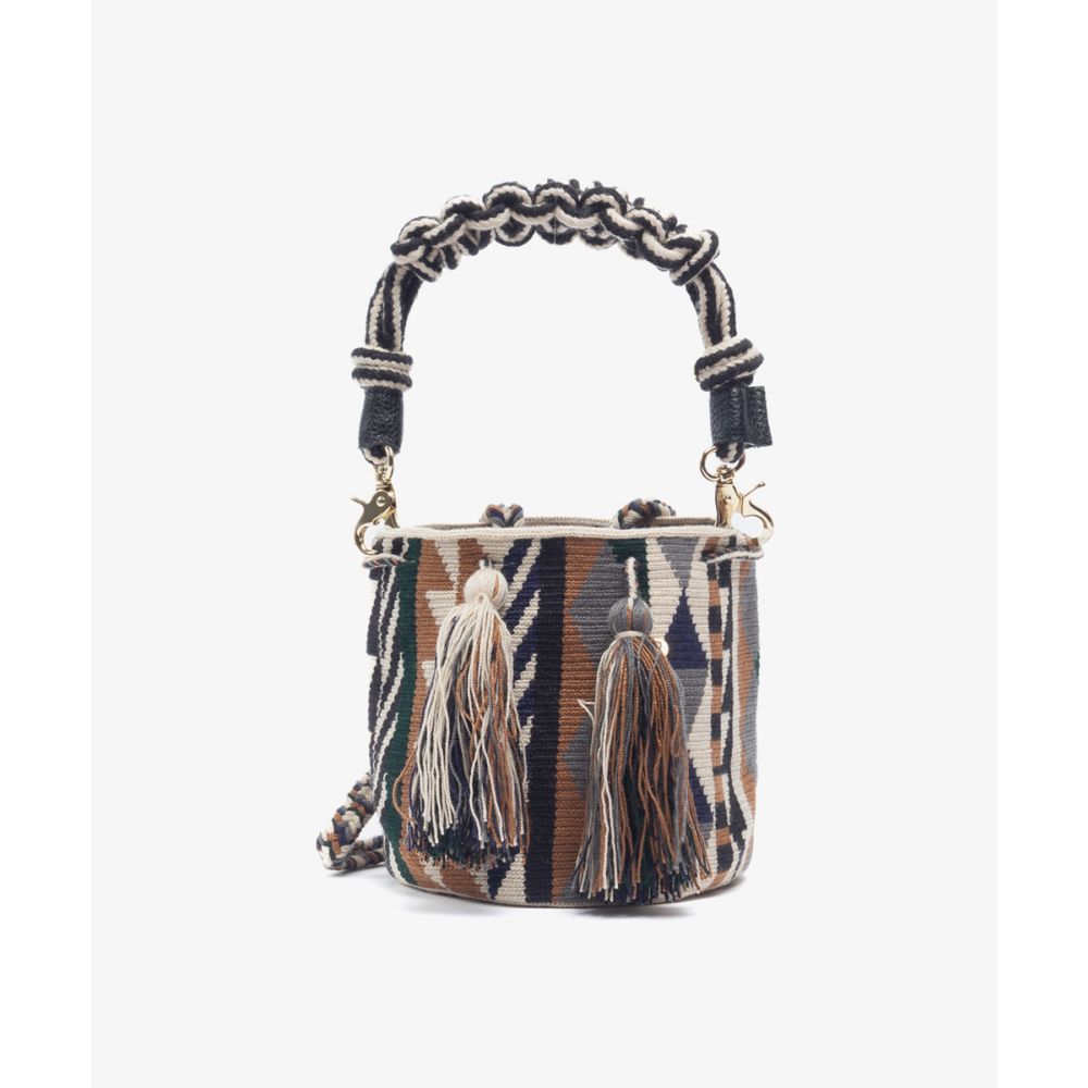 BOLSO CRUZADO M CON ASA DE MACRAMÉ - PEACOCK - NEGRO & MARRÓN