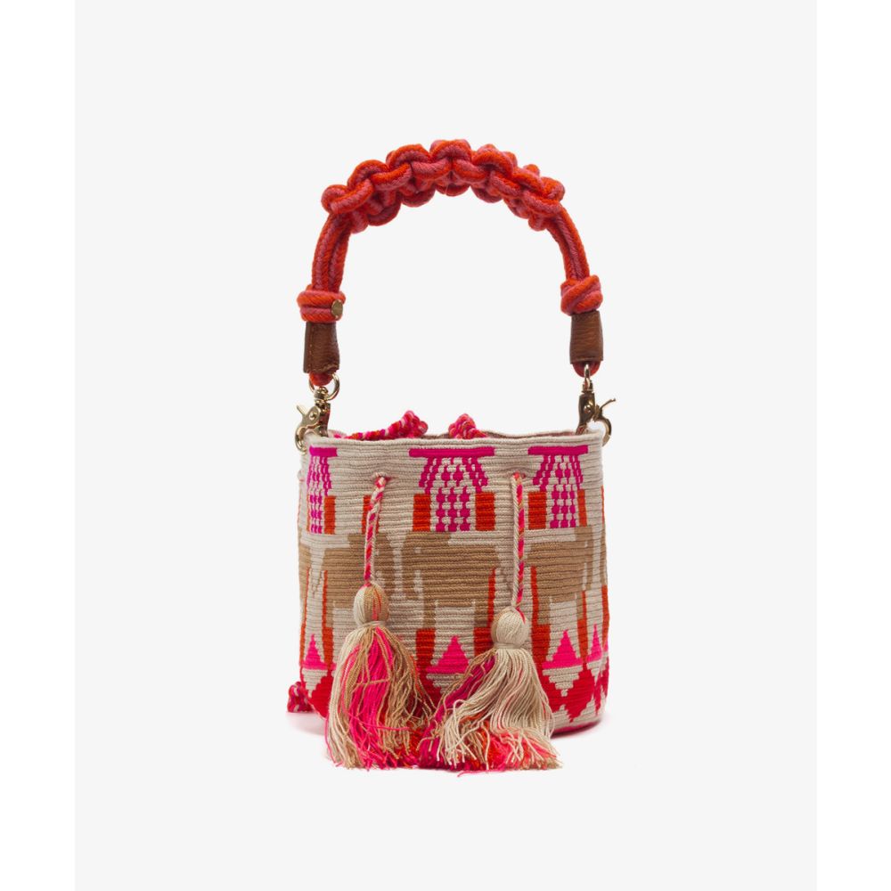 BOLSO CRUZADO M CON ASA DE MACRAMÉ - HAWK - FUCHSIA & BEIGE