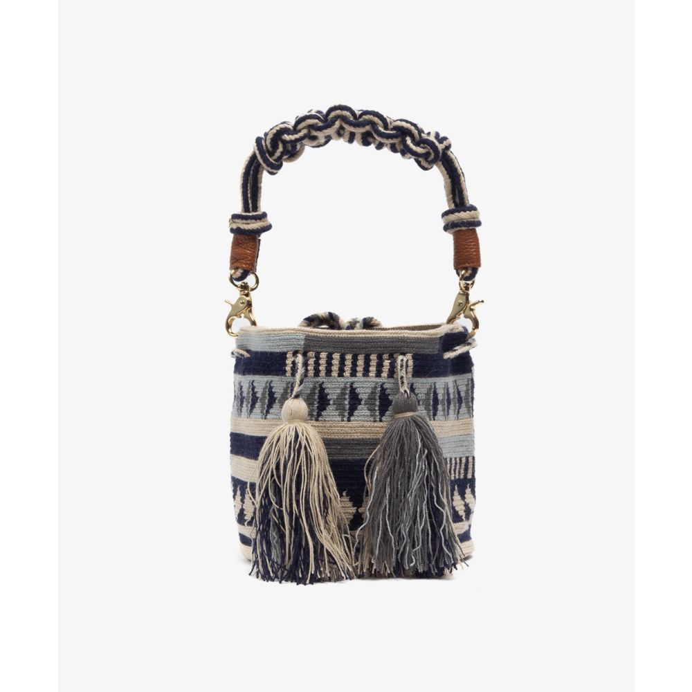BOLSO CRUZADO M CON ASA DE MACRAMÉ -  RAVEN - BEIGE & AZUL