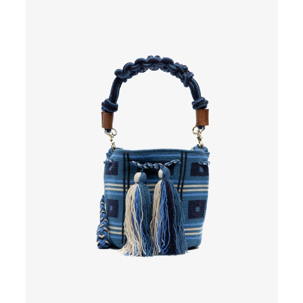 BOLSO CRUZADO M CON ASA DE MACRAMÉ - VIOLET - MARINO & NEGRO