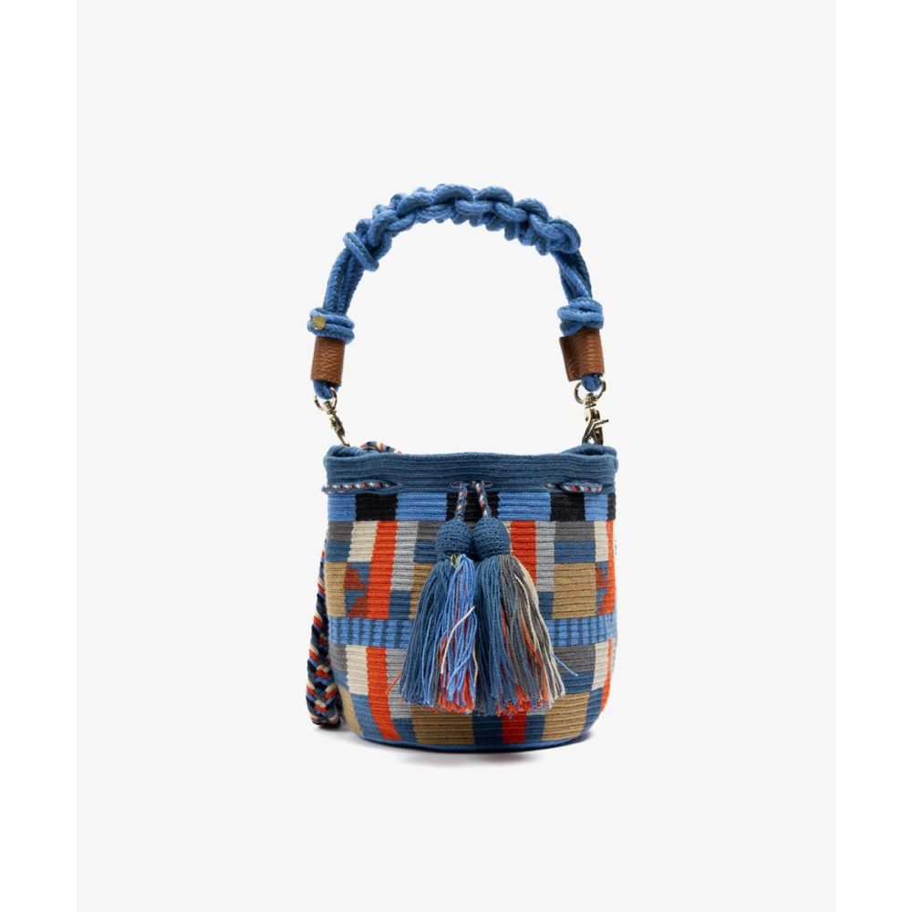 Crossbody M con asa de macramé - ANISE - AZUL & TERRACOTA