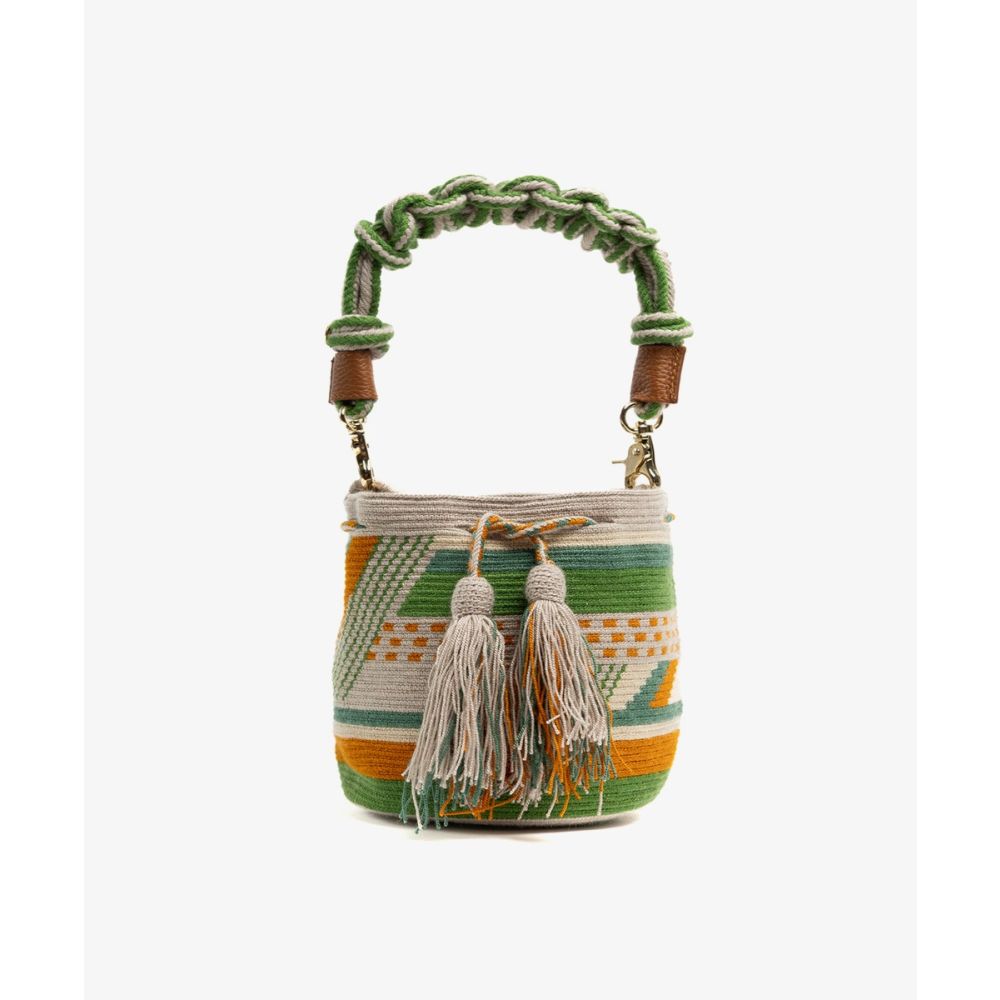 BOLSO CRUZADO M CON ASA DE MACRAMÉ - AMARANTH - VERDE & GRIS