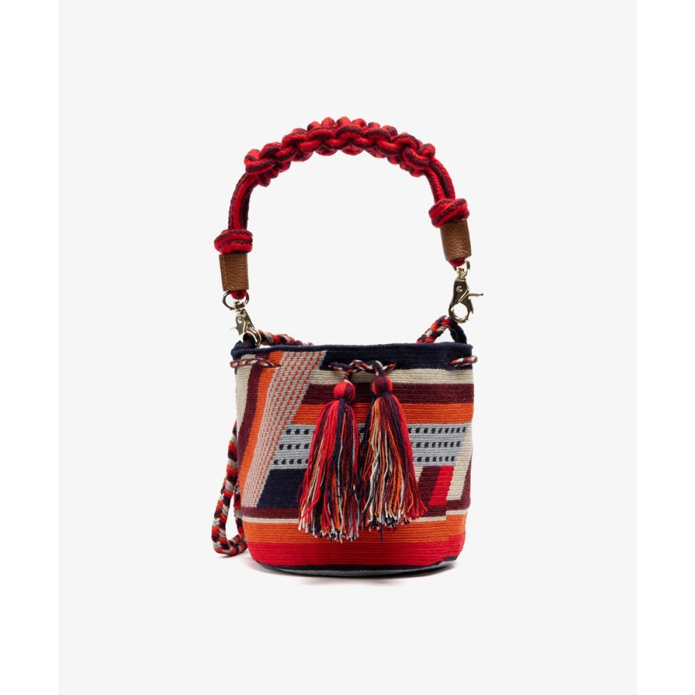 BOLSO CRUZADO M CON ASA DE MACRAMÉ - AMARANTH - MARINO & NARANJA