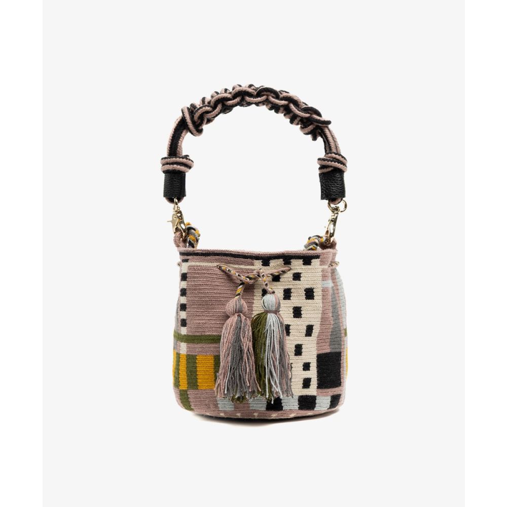 BOLSO CRUZADO M CON ASA DE MACRAMÉ -  AZALEA - MALVA  & NEGRO