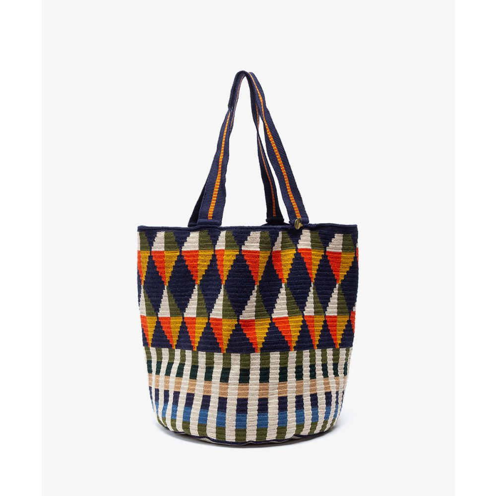 Bolso Tote - TAILORBIRD - AZUL MARINO & AMARILLO