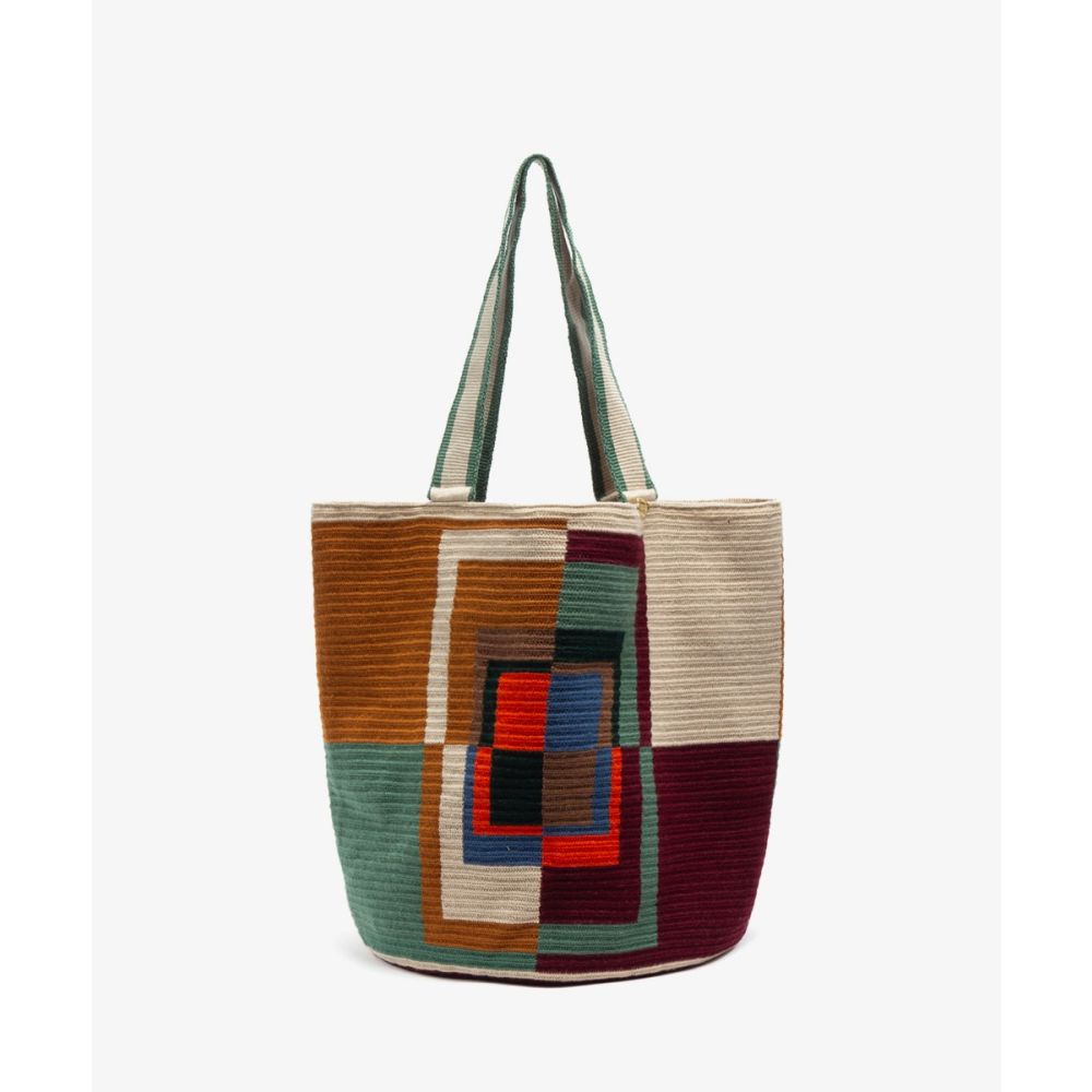 Bolso Tote - OSTRICH - MARRÓN CLARO & GRANATE