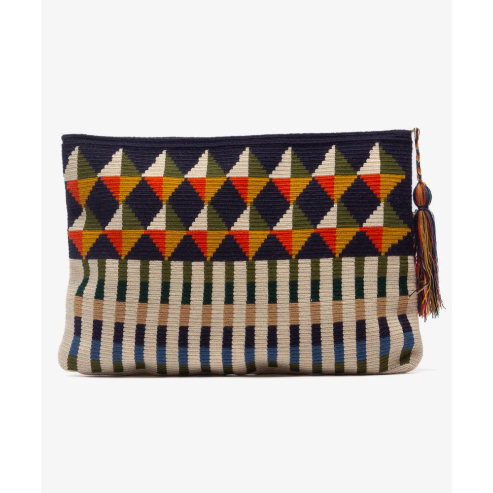 BOLSO DE MANO L - TAILORBIRD - AZUL MARINO & AMARILLO