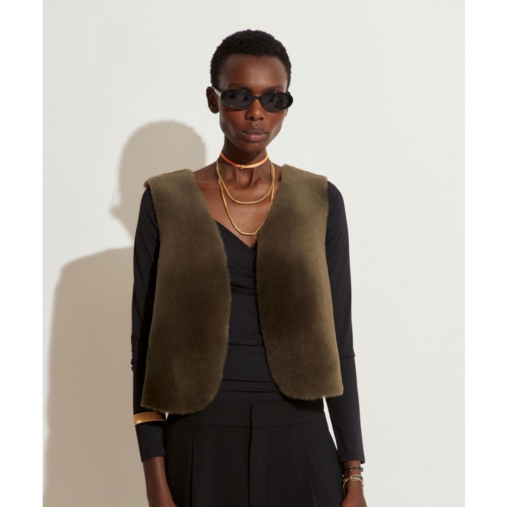 CHALECO PIEL CORDERO HAYES - MOUTON VERDE KAKI