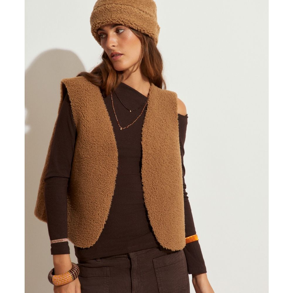 CHALECO PIEL CORDERO HAYES - RIZO CAMEL