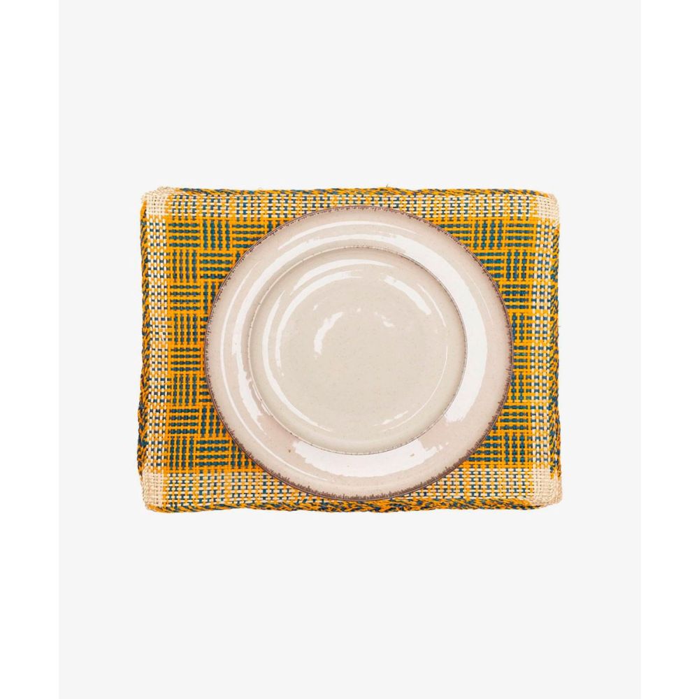 Straw placemat - SET OF 6 - MUSTARD & BLUE