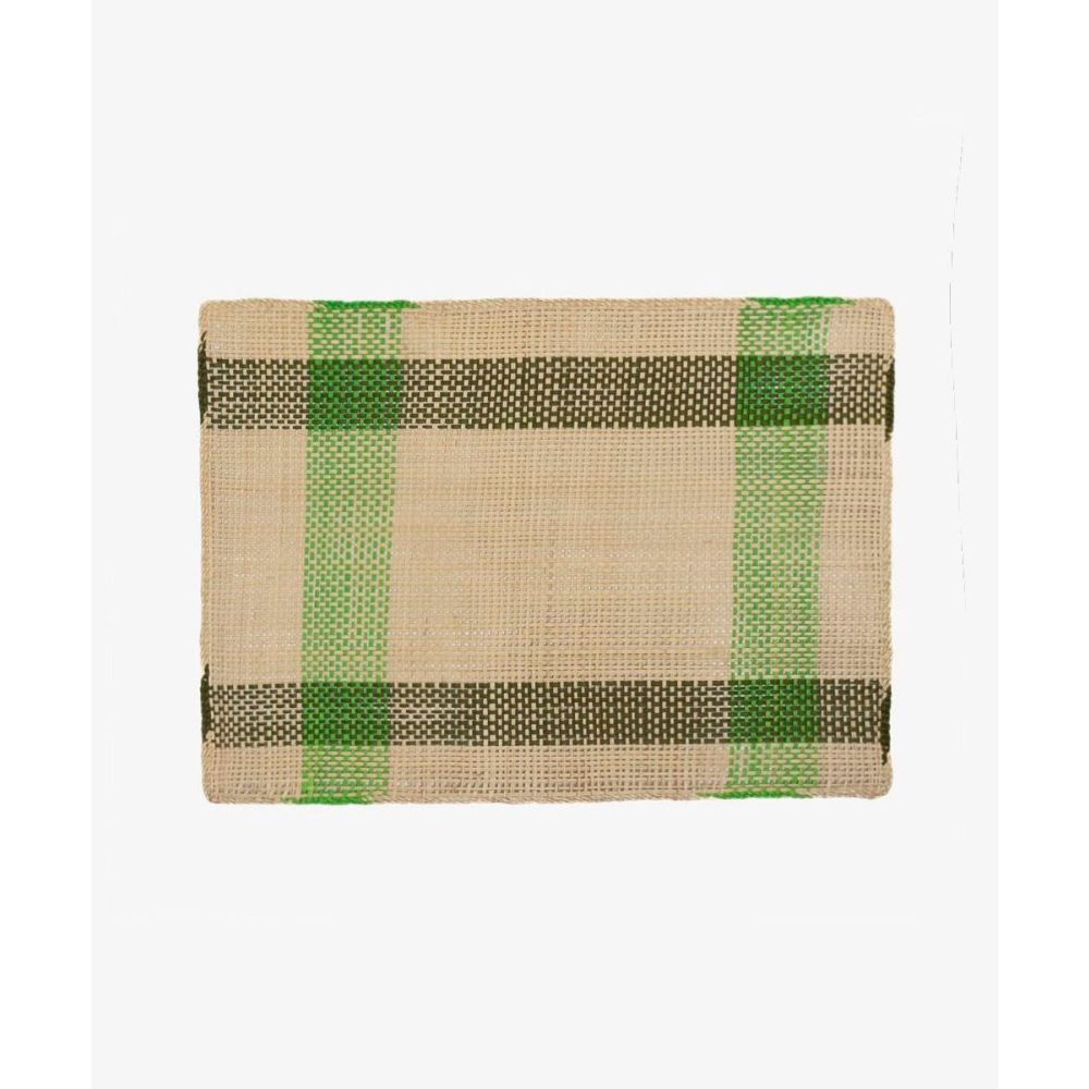 Straw placemat 38 cm * 29 cm- set/6  - GREEN & BEIGE
