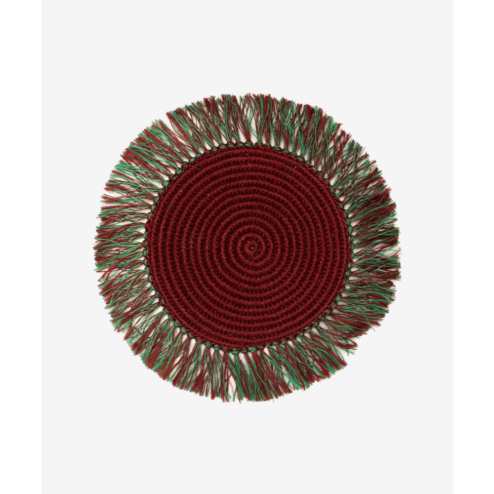 INDIVIDUAL DE FIQUE REDONDO CON FLECOS - BURDEOS & TOSTADO