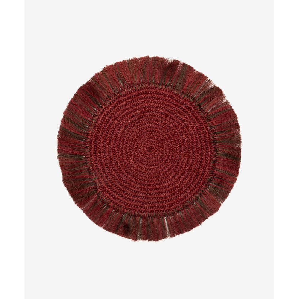 INDIVIDUAL DE FIQUE REDONDO CON FLECOS - BURDEOS & TOSTADO