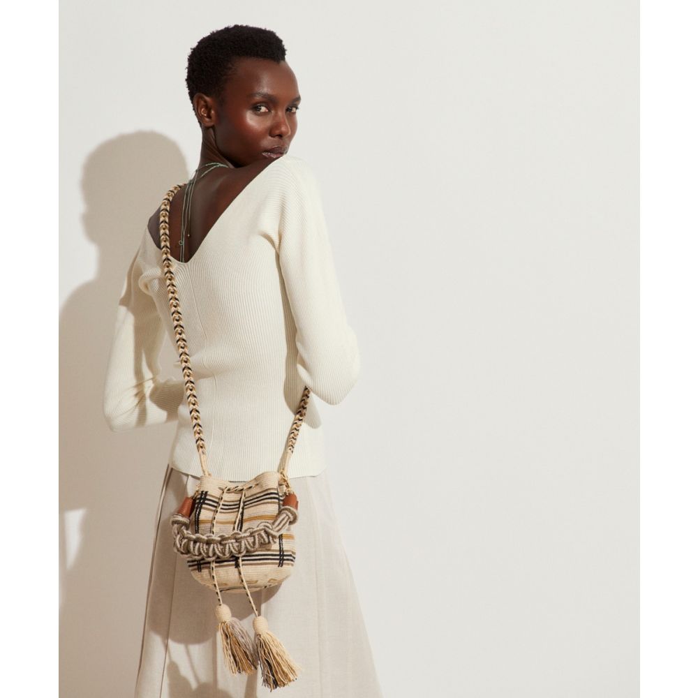 BOLSO CRUZADO M CON ASA DE MACRAMÉ - VIOLET - BEIGE & VERDE