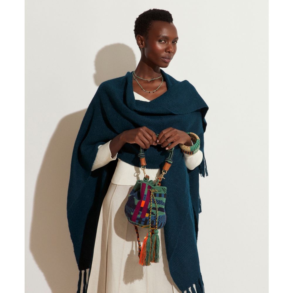 BOLSO CRUZADO M CON ASA DE MACRAMÉ - BELLADONNA - VERDE & MORADO