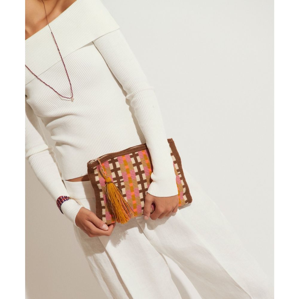 BOLSO DE MANO - BASIL - ROSA & MARRÓN