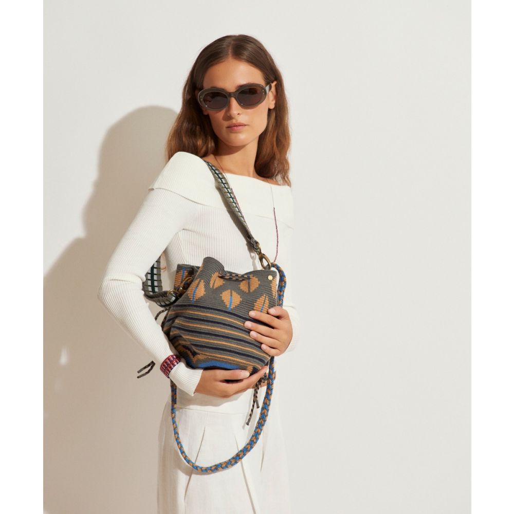 BOLSO MITRA CON ASA AJUSTABLE - HIBISCUS - GRIS & NUDE