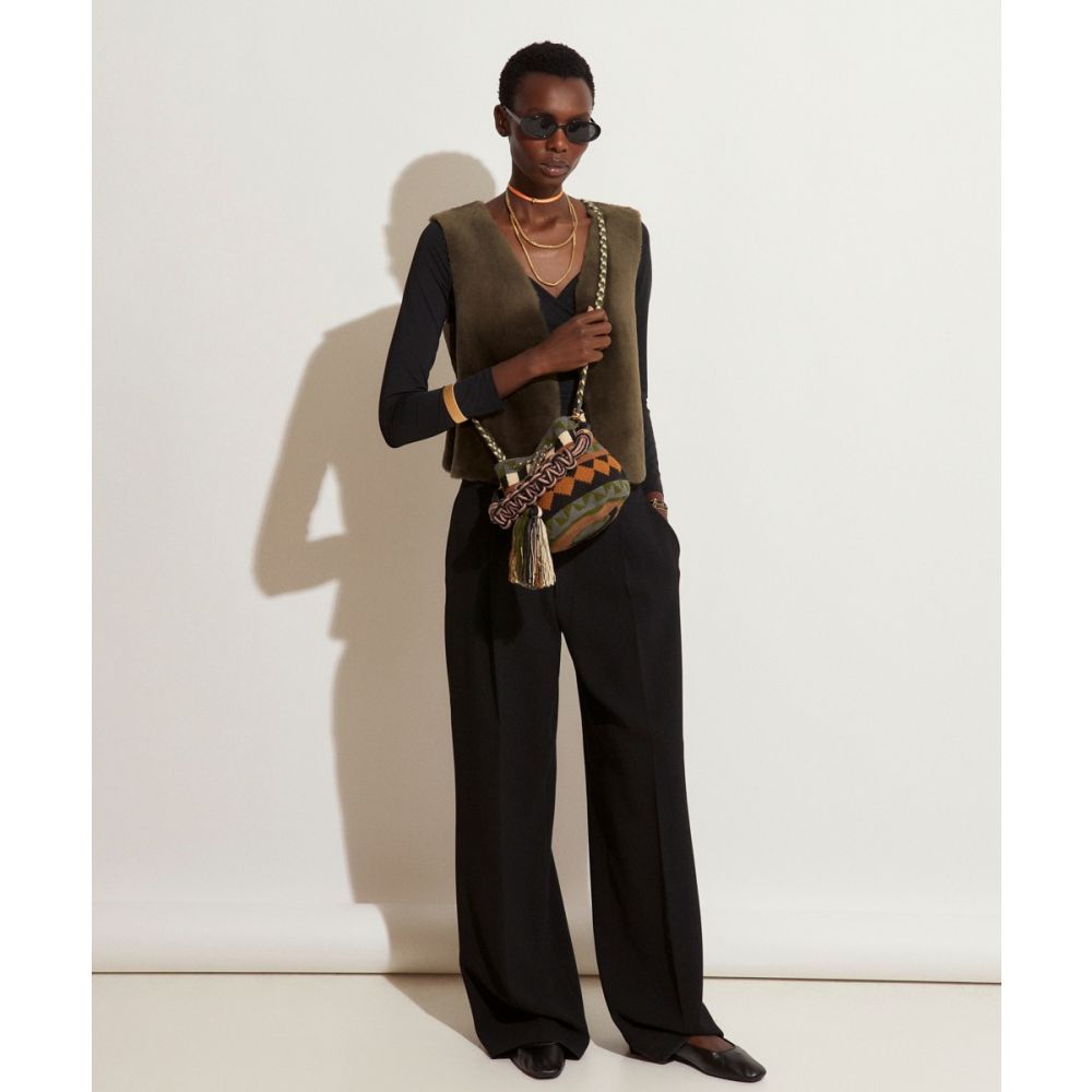 BOLSO CRUZADO M CON ASA DE MACRAMÉ - BEARBERRY - GRIS & VERDE