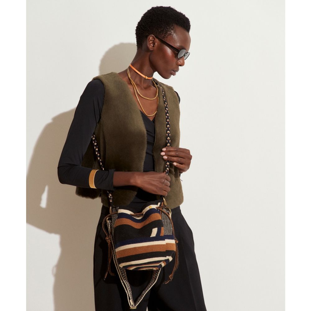 BOLSO MITRA CON ASA AJUSTABLE - AMARANTH - NEGRO & MARRON