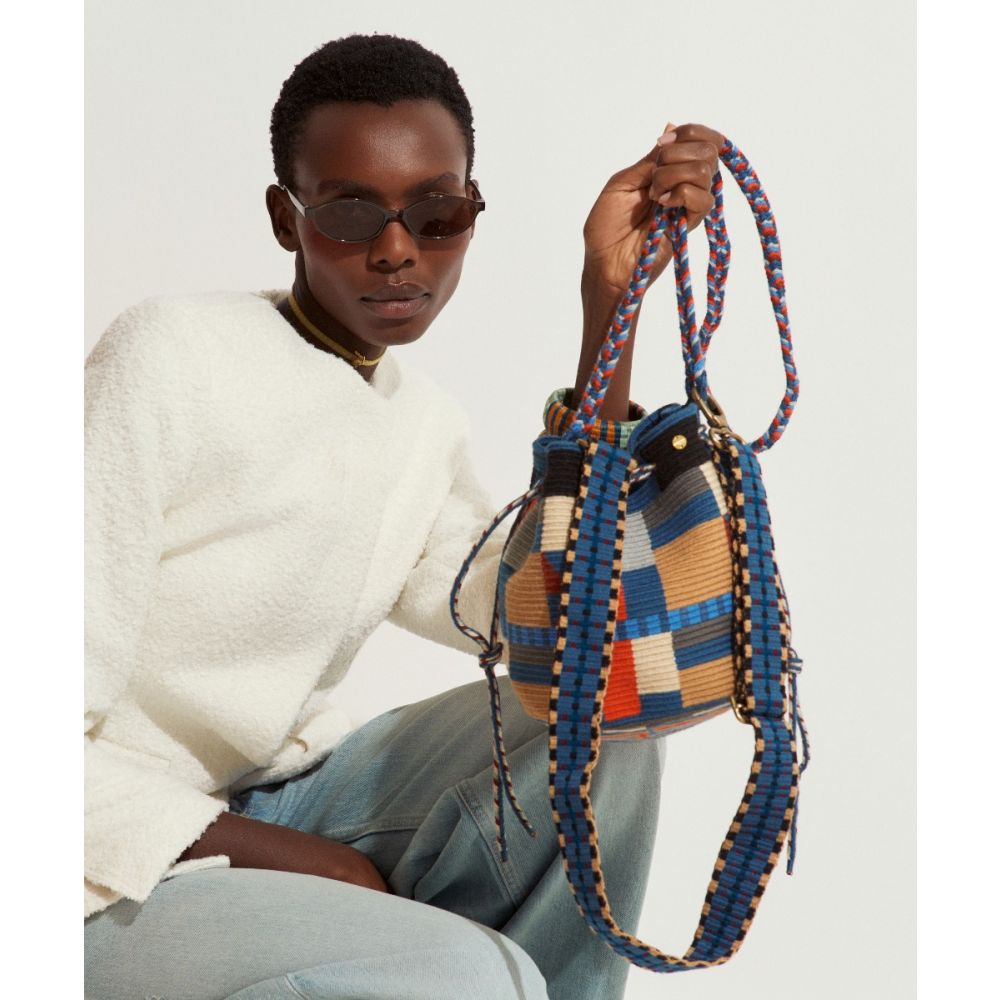 BOLSO MITRA CON ASA AJUSTABLE - ANISE - AZUL & TERRACOTA